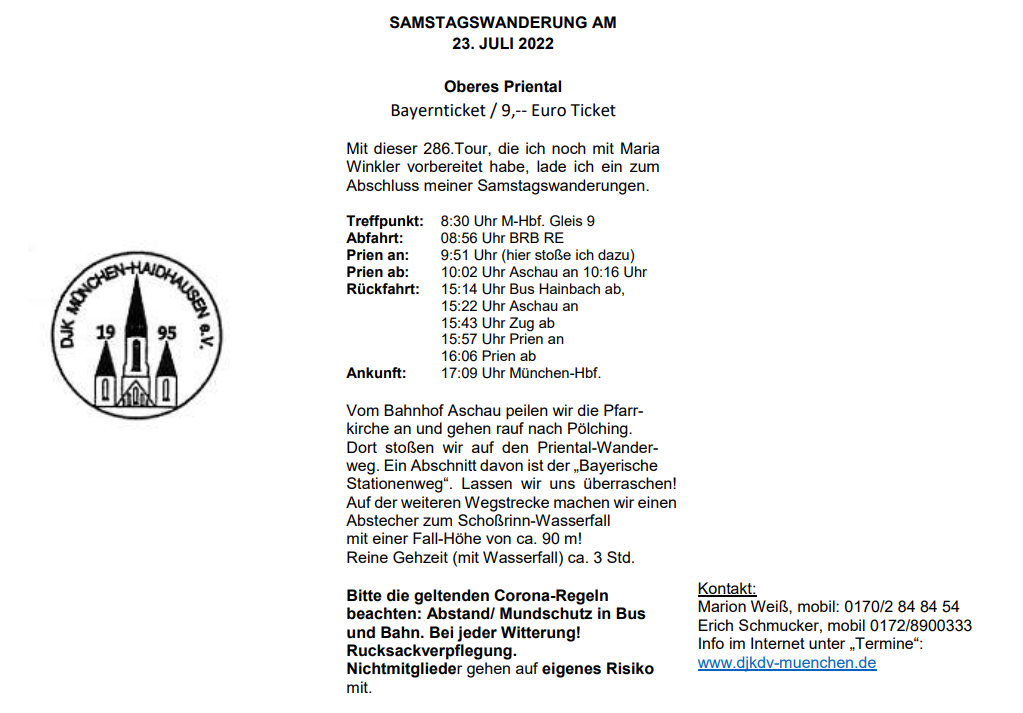 DJK München Haidhausen Samstagswanderung 23. Jul 2022