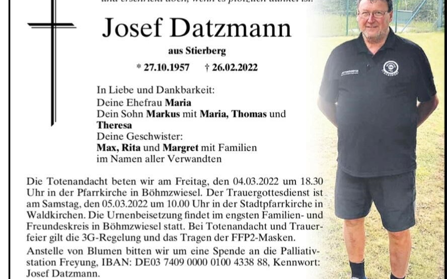 Sterbeanzeige Josef Datzmann